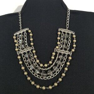 Sparkly Choker Necklace 5 Strands of Crystals, Beads and Chains